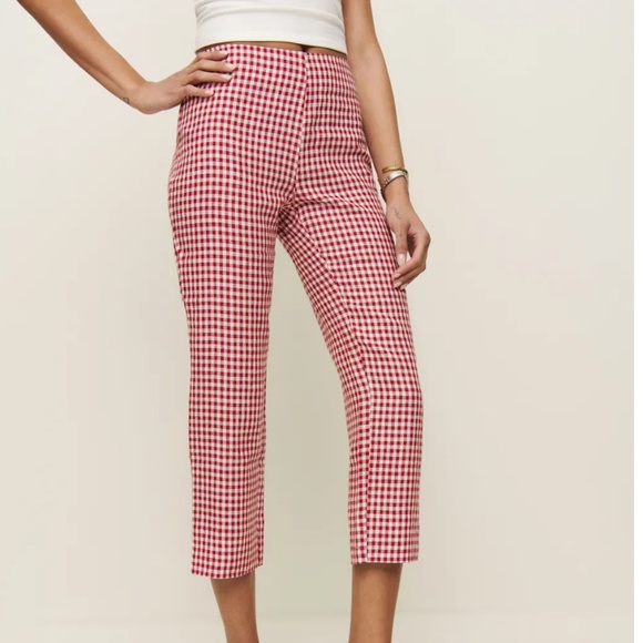 Reformation Petra Linen Low Rise Pedal Pusher Pant Red - Size 0 - WORN ONCE - Picture 1 of 2